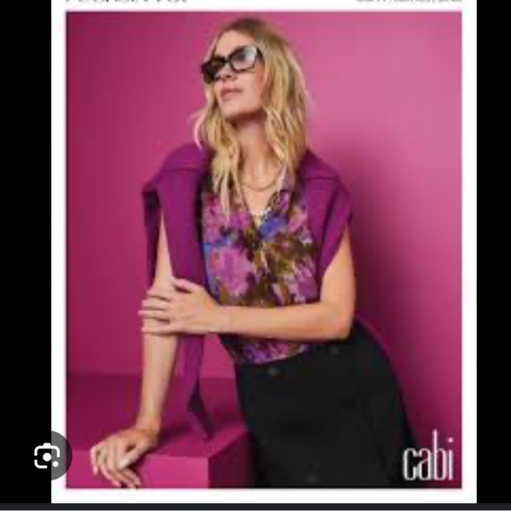 CAbi Purple and Black Abstract Blouse